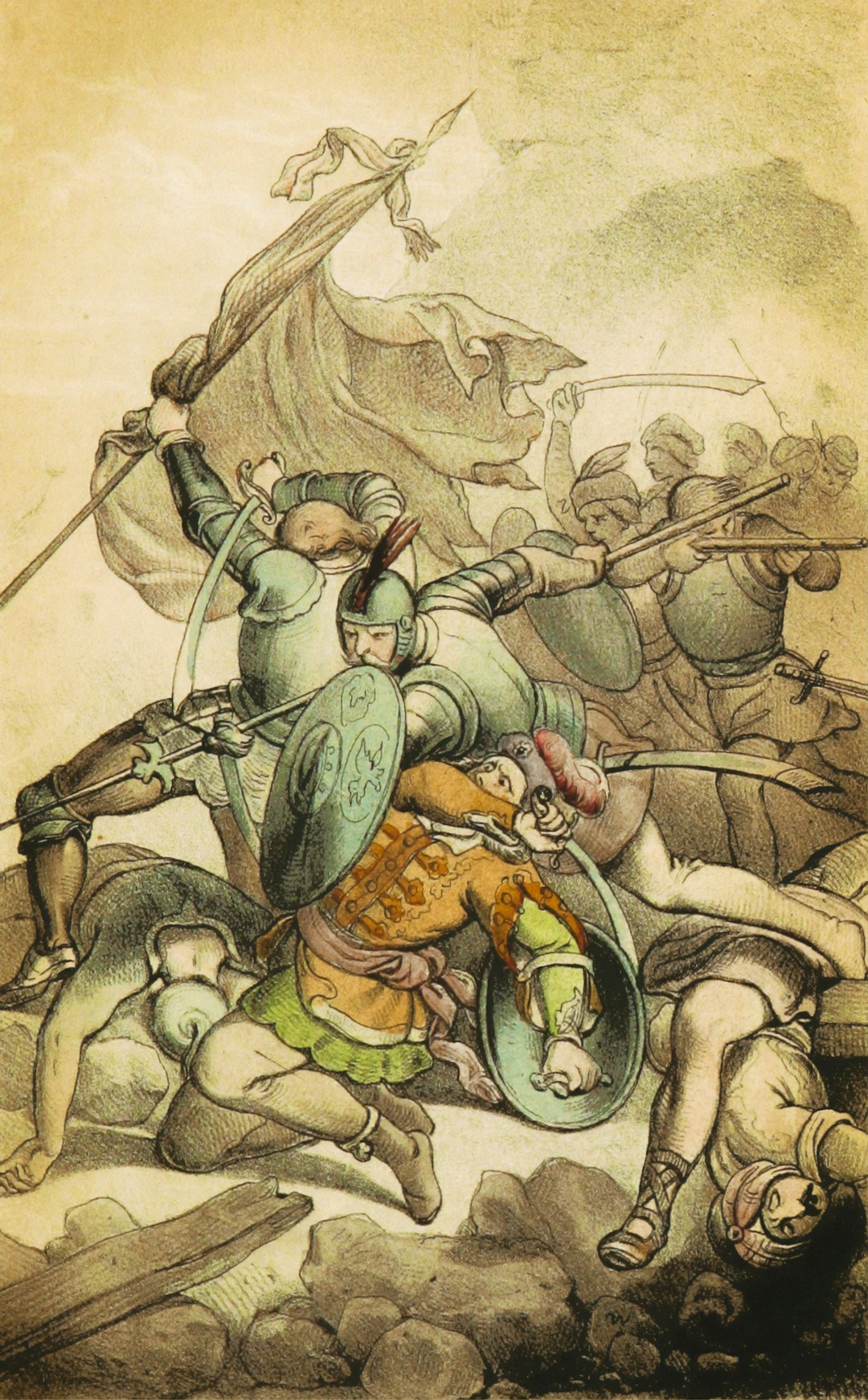 Medieval manuscript marginalia showing a knight battling a giant snail in the margin of a 14th-century psalter