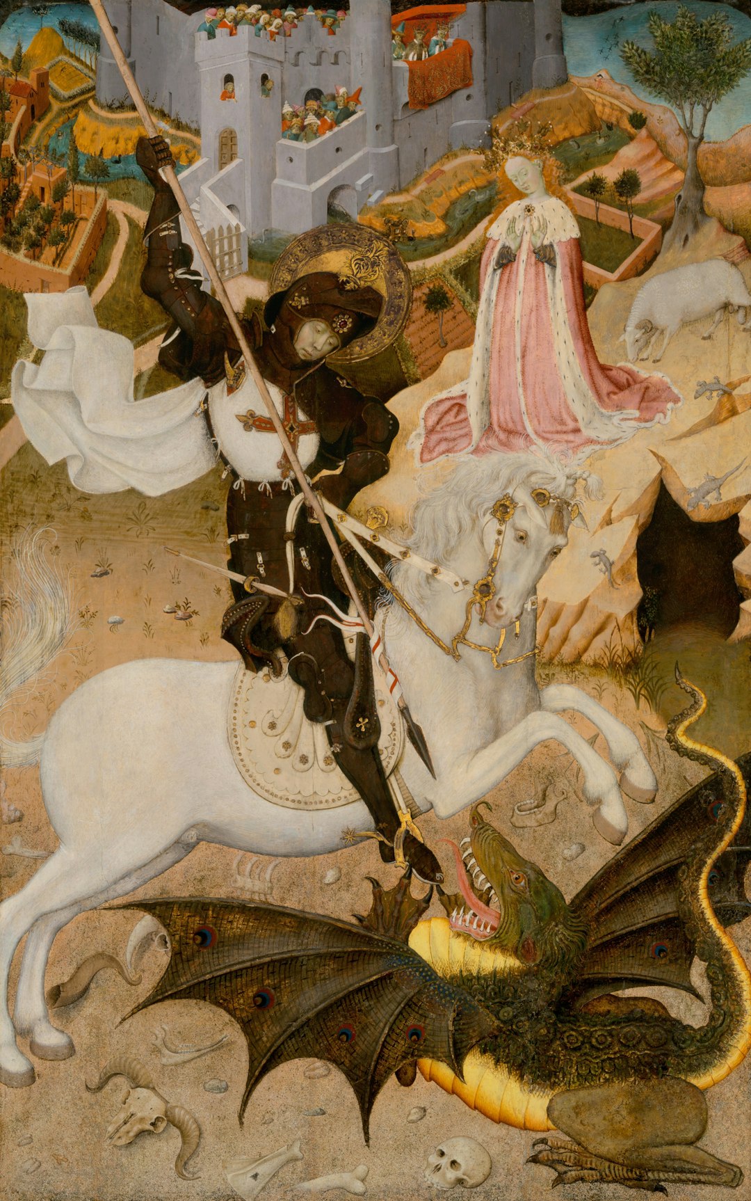 The Unicorn in Captivity tapestry showing the unicorn chained to a pomegranate tree in a walled garden